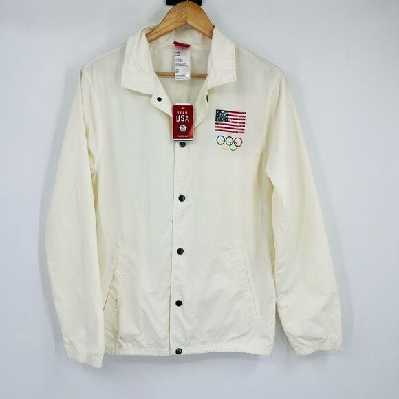 NWT Team Apparel Windbreaker Jacket Button Front Olympics USA White Mens Small - Picture 1 of 8